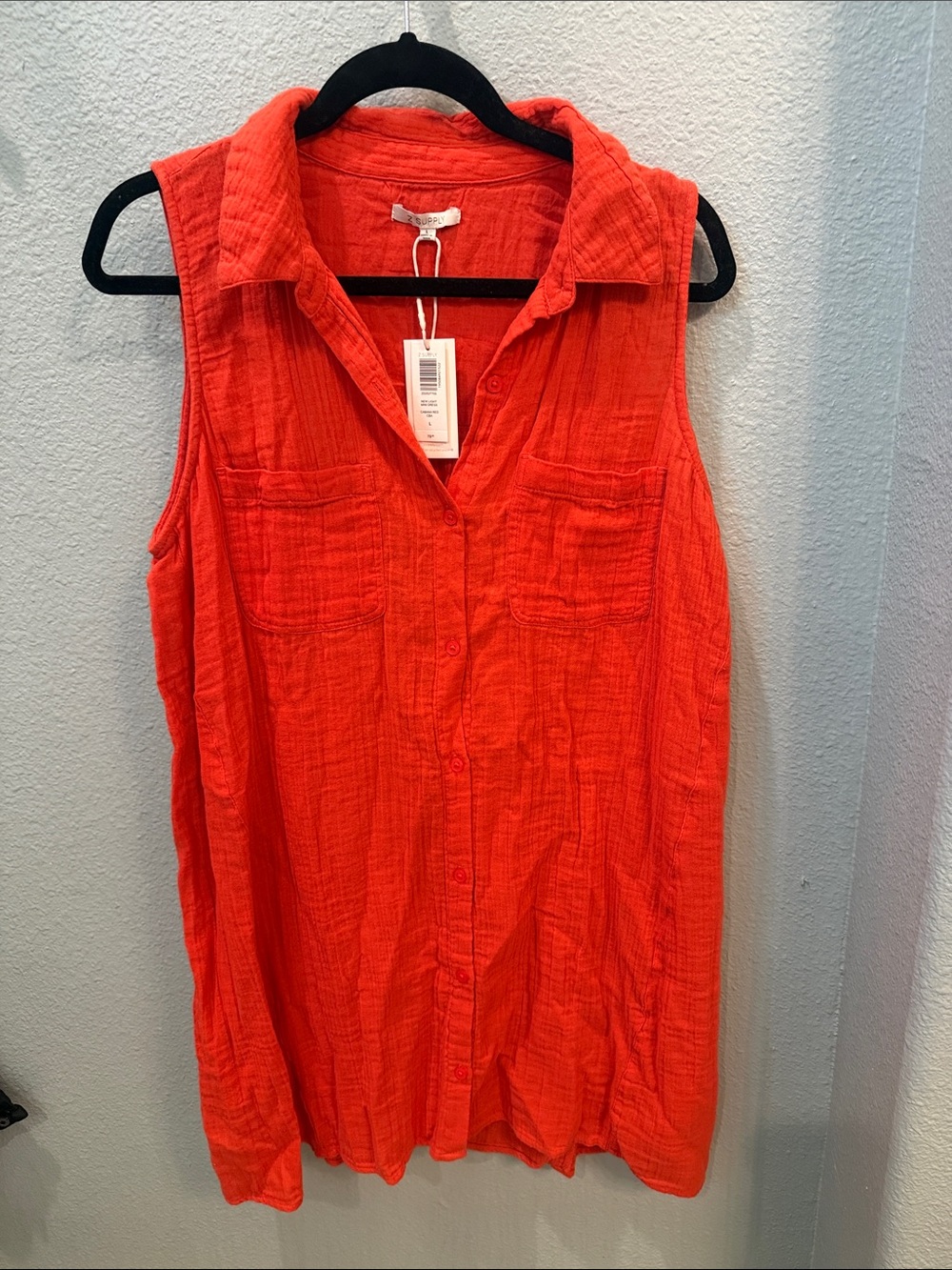 Z Supply New Light Gauze Mini Dress Cabana Red Large NWT